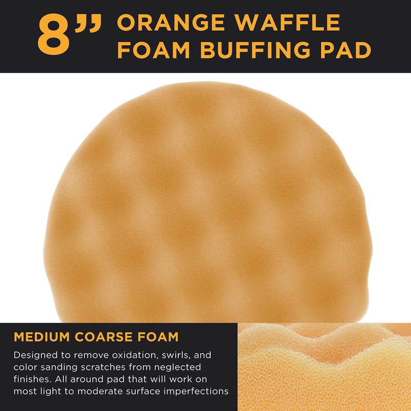 TCP Global 8" Orange Waffle Foam Buffing Pad Hook and Loop Backing - Coarse Buffing Pad for Polishing, Automotive, Marine, Truck, RV & Compound Cutting, Car Polishing Pads - Image 2